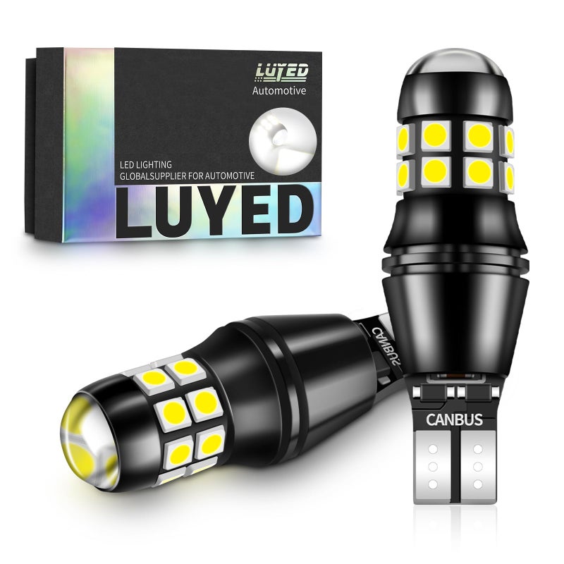 LUYED 912 921 LED Bulbs Reverse Lights Xenon White 2200 Lumens Extremely Bright Canbus Error Free W16W T15 906 3030 20-EX Chipsets with Lens for Tail Backup Lights, Pack of 2 - Image 1
